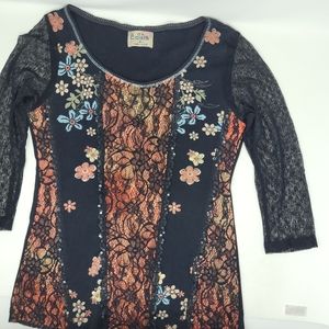 Women's Edista Multicolored Knit 3/4 Sleeve Top S